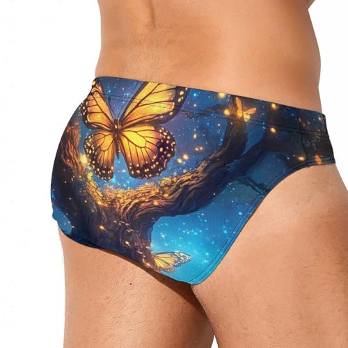 Glitter Tree Glowing Butterfly Wings Printed Swim Briefs for Men Sexy Bikini Swimwear Elastic Beach Trunks Bathing Suit4