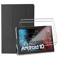 Tasch HYMY Hülle + 2 Pcs Schutzfolie Panzerglas für VASTKING KingPad K10 hülle 10.1" - Flip Case Cover Schutzhülle Schutzfolie VASTKING KingPad K10 panzerglas-Black