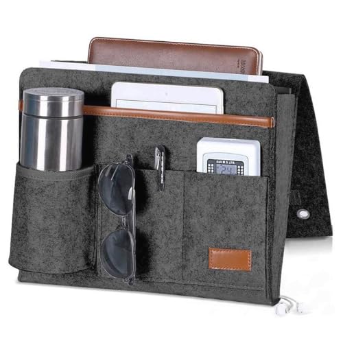 Bringsine Bedside Caddy, Felt Bed Storage Organizer Hanging Bag Holder with 5 Pockets for Magazine...