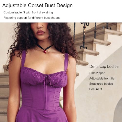 Image of Floral Corset Midi Dress Square Neck A Line Dress with Slit