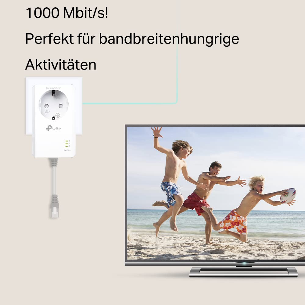 TP-Link TL-PA7019P KIT AV1000 Gigabit Powerline Adapter mit Steckdose (1x Gigabit Port, Plug und Play, energiesparend, kompatibel zu allen gängigen Powerline Adaptern) weiß