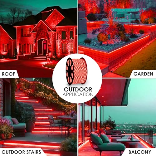 Image of Gesto 3 Meter Rope LED Strip Lights | 120 LED /Mtr Waterproof Outdoor Lights for Balcony, Home Decor, Cove Light for False Ceiling | Flexible, Cuttable Strip Light for Diwali Decoration - Red