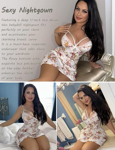 Avidlove Women Lingerie Sexy Nightwear Spaghetti Strap Nightgown Lace Modal Babydoll Chemise2
