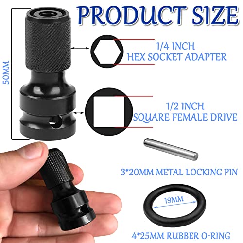 4Pcs Square Drive Sockets - Quick Release Change 1/2-Inch Square Drive To 1/4-Inch Hex Female Screwdriver Drill Bit Socket Converter Chuck Adapters For Air And Electric Impact Wrenches #TOP1