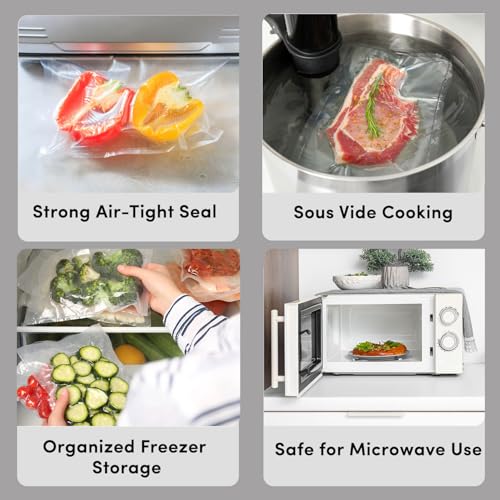 Image of Vacuum Pouches 14cm x 20cm, Pack of 100, One Side Dotted Embossed BPA Free Microwaveable Transparent Food Storage Vacuum Sealer Bags for Food 90 Micron Thickness, Capacity Approx. 250gm