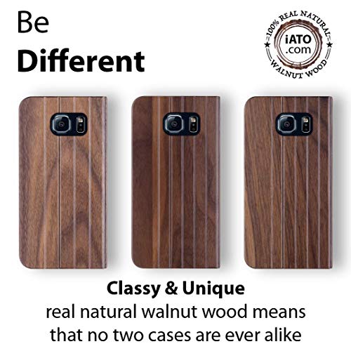 Iato Samsung Galaxy S6 Edge Book Type Case - Real Walnut Wood Grain Premium Protective Shockproof Folio Flip Cover - Unique, & Classy Front & Back Bumper Accessory Designed For Samsung Galaxy S6 Edge #TOP1