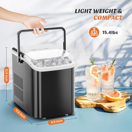 Sweetcrispy Machine à glaçons avec poignée, 26lbs/24H Machine à glace portable, 9 Cubes de glace Bullet Prêt en 6 Mins, Auto-nettoyage, Machine à glace compacte tranquille pour la maison, cuisine, RV, Camping, Noir