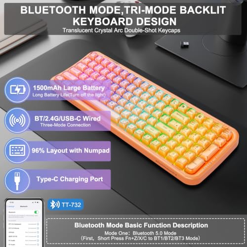 Image of Orange Light Up Keyboard Wireless,Clear Transparent Backlit Jelly Keycaps