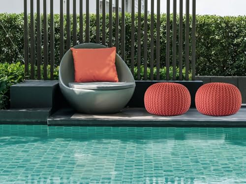 kreatives Wohnen Pouf Premium ø45cm Sitzhocker Strickpouf Innen Terrasse Pool Garten nachhaltig Terracotta - Ginger