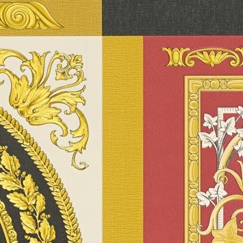 A.S. Création VERSACE WALLPAPER Barock Luxus Tapete Floral 387046 Rot Gold Schwarz Weiß Designer Logo 10,05x0,70m Made in Germany