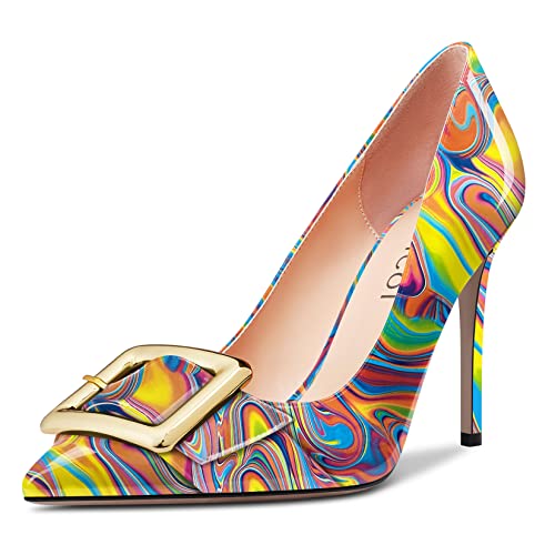 Aachcol Women Stiletto High Heel Pumps Slip-on Pointed Toe Dress Shoes Office Party Wedding Patent 4 Inch