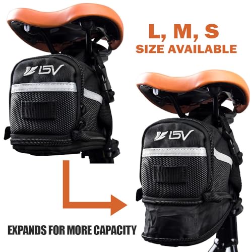 Image of BV Strap-On Bike Bag with Reflective Material - Saddle Bag with Seperate Divider for Small Items for All Your Essentials - Bike Pouch with Taillight Hanger for Maximum Safety (Saddle Bag, Small)