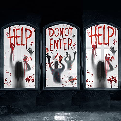 KITSHI Halloween Window Decorations 3 Pcs Large Halloween Decorations Scary Bloody Halloween Decorations for Window Halloween Party Decor, Black Red