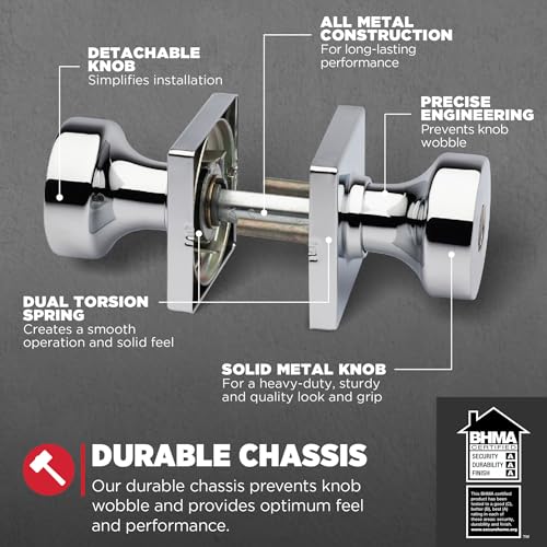 Image of Kwikset Pismo Entry Door Knob with Lock and Key, Secure Keyed Handle Exterior, Front Entrance and Bedroom, Polished Chrome, 4 Pack, Pick Resistant SmartKey Rekey Security