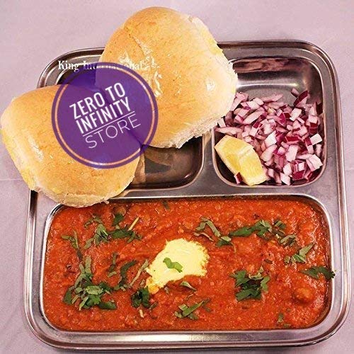 Image of Zero to Infinity Heavy Duty Stainless Steel Square Dinner Plate with 3 Sections Divided Mess Trays for Kids Lunch, Camping, Events & Every Day Use Kitchenware Size 9 inchinch