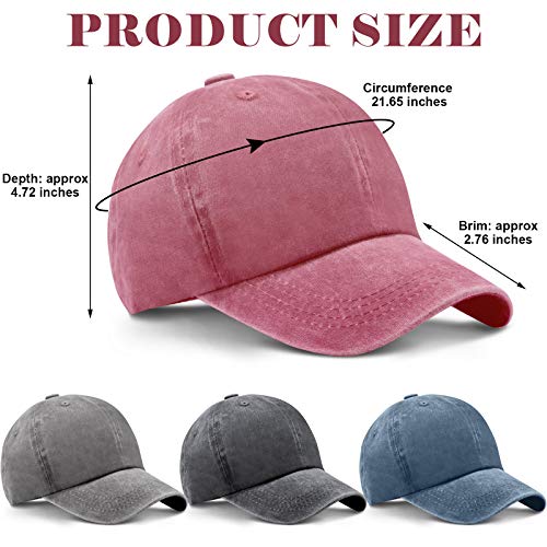 4 Pieces Washed Baseball Cap Adjustable Twill Plain Hat Unisex Baseball Cap Vintage Dad Hat (Black, Gray, Navy Blue, Wine Red) #TOP1