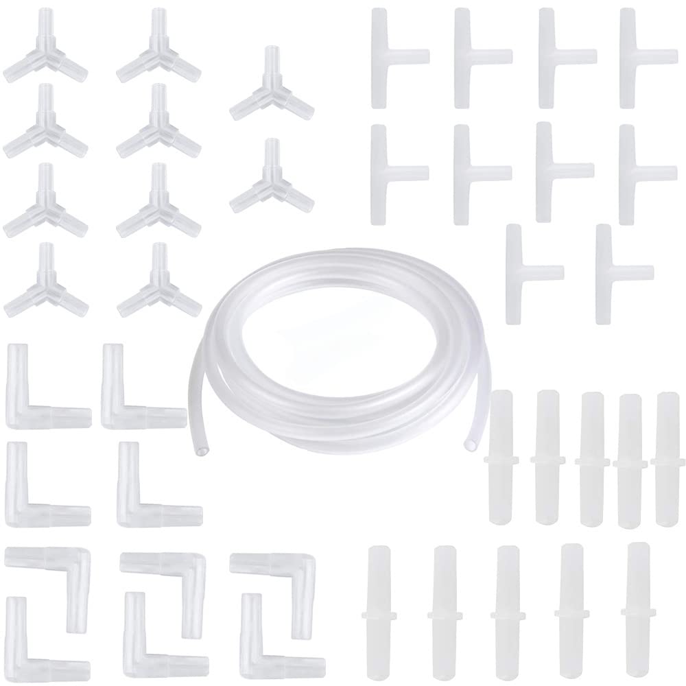 CTRICALVER air Tube Connector 40 Pieces Set Y Type T Type L Type I Type Fitting Branch Connection 4 Types Aquarium Plastic Clear Oxygen Tube Outer Diameter 5mm Inner Diameter 4mm (5m)