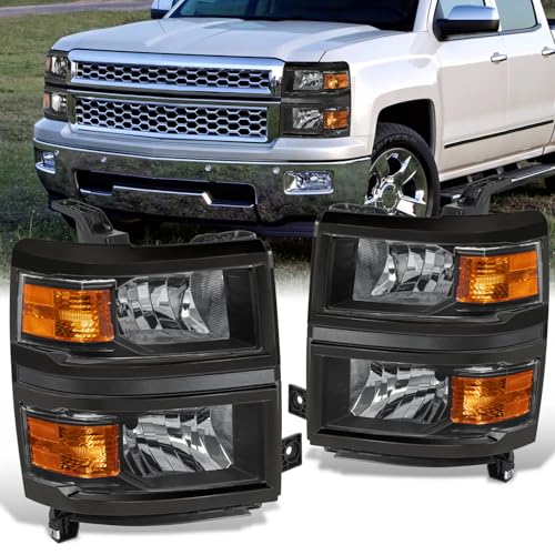 MOSTPLUS Pair Headlight Assembly Compatible with 2014 2015 Chevy Chevrolet Silverado 1500 Headlights Headlamps with Black Housing Smoke Lens by MOSTPLUS - Used condition - US$150.85