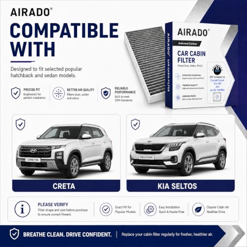 Image of Car Cabin Air Filter with Activated Carbon | AC Filter for Creta /KIA SELTOS PM2.5 Dust Protection | Easy DIY Installation | Pack of 1 | Car Cabin Air Filter with Activated Carbon