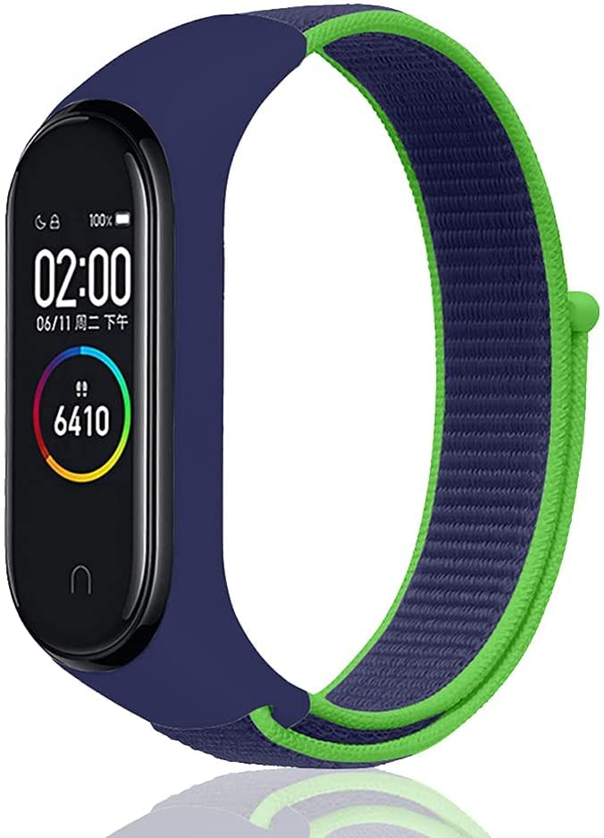 Keecuty Nylon Strap for Xiaomi Mi Band 6/5/4/3 & Amazfit Band 5 Adjustable Nylon Replacement Strap Compatible XiaomiMi Band 6/5/4/3 & Amazfit Band 5 for Women Men (Blue Green)