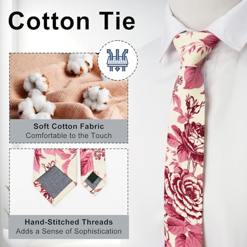 Image of Luckyvestir Mens Ties, Sage /Dusty Blue /Pink Floral Ties for Men, 2.76 inch Cotton Flower Necktie for Wedding /Groomsmen /Party