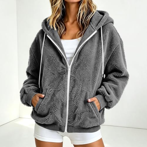 Fleece Jacket Women Zip Up Plus Size Casual Long Sleeve Cozy Warm Hoodie - image 2