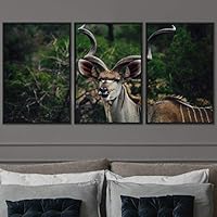3 Piece Framed Canvas Wall Art Spiritual Being Animals Deer Expressive Impressionism Rustic - 16