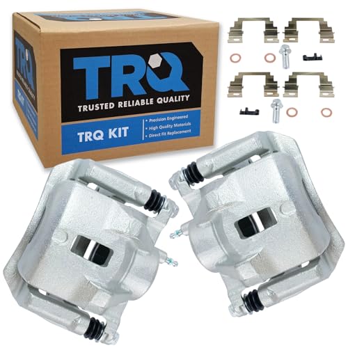 Image of TRQ Front Driver and Passenger Side Brake Caliper Set Caliper Brackets Hardware Compatible with 03-08 Toyota Corolla 03-08 Matrix 03-08 Pontiac Vibe
