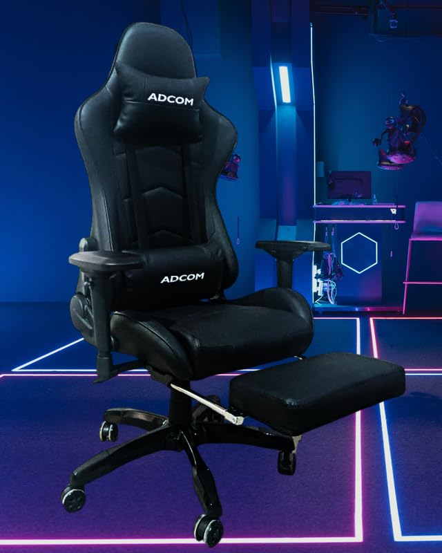 Image of Adcom Mutant Pro Ergonomic Gaming Chair with Footrest, Premium PU Leather, PVC & 180 Recline, Adjustable Neck & Lumbar Support, 4D Adjustable Armrests (Black)
