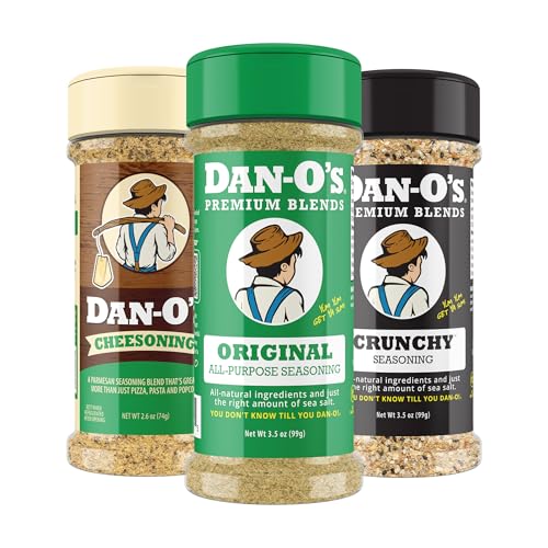 Dan-O's 3 Bottle Seasoning Set, Small Bottles, 3 Pack, Includes Cheesoning, Original and Crunchy Seasonings, Sugar Free, Zero Calorie, Use this Seasoning Kit on Meat, Popcorn or Sauce