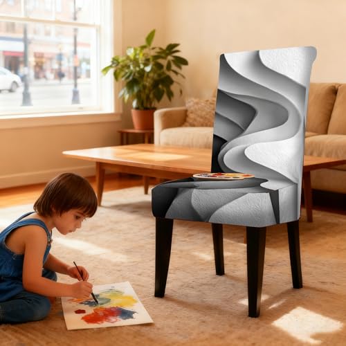 Image of Nuxovilar Black White Wavy Texture Stretch 23.6x70in 4PCS Chair Covers