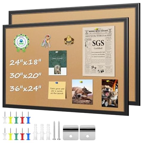 ORIENTOOLS Cork Boards for Walls, 24" x 36" Cork Board for Office, Bulletin Board with Frame, Hanging Pin Board, Wooden Frame Vision Board Cork Notice Board, Corkboard for Office, Home, School, 2 Pack Cover