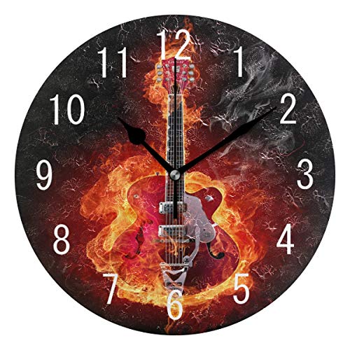 Use7 Reloj de pared redondo acrílico para decoración del hogar, diseño de guitarra eléctrica, sin garrapatas, silencioso, para sala de estar, cocina, dormitorio Cover
