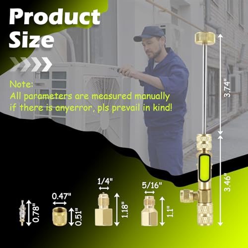 Image of Valve Core Remover Installer Tool with Dual Size SAE 1 /4 inch & 5 /16 inch Port Brass Adapter Compatible with R22 R12 R407 R410 R404 R32 R600 home refrigeration equipment