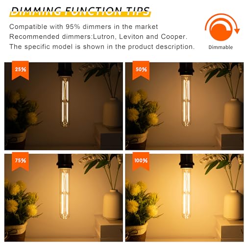 Image of Tubular Light Bulb 7.3 Inch Dimmable T10 LED Bulb E26 6W 60 Watts Edison Bulbs 2700K Solf White,185mm Long for Wall Sconces, Pendant, Livingroom, 4-Pack