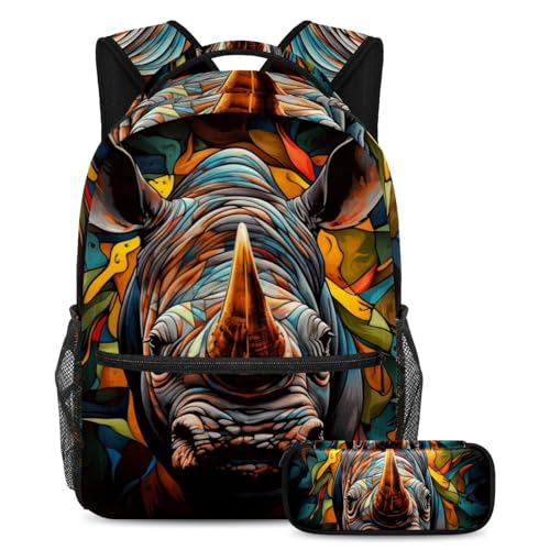 Cartables rhinocéros pour étudiants : grand sac à dos et trousse assortie