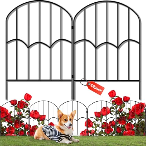 Decorative Garden Fence Dog Fence Outdoor for Yard 12Pcs 13ft (L) X 2ft (H) Black Animal Barrier with No-Dig Stakes Arched Rustproof Metal Wire Decorative for Flower Landscaping and Garden Edging