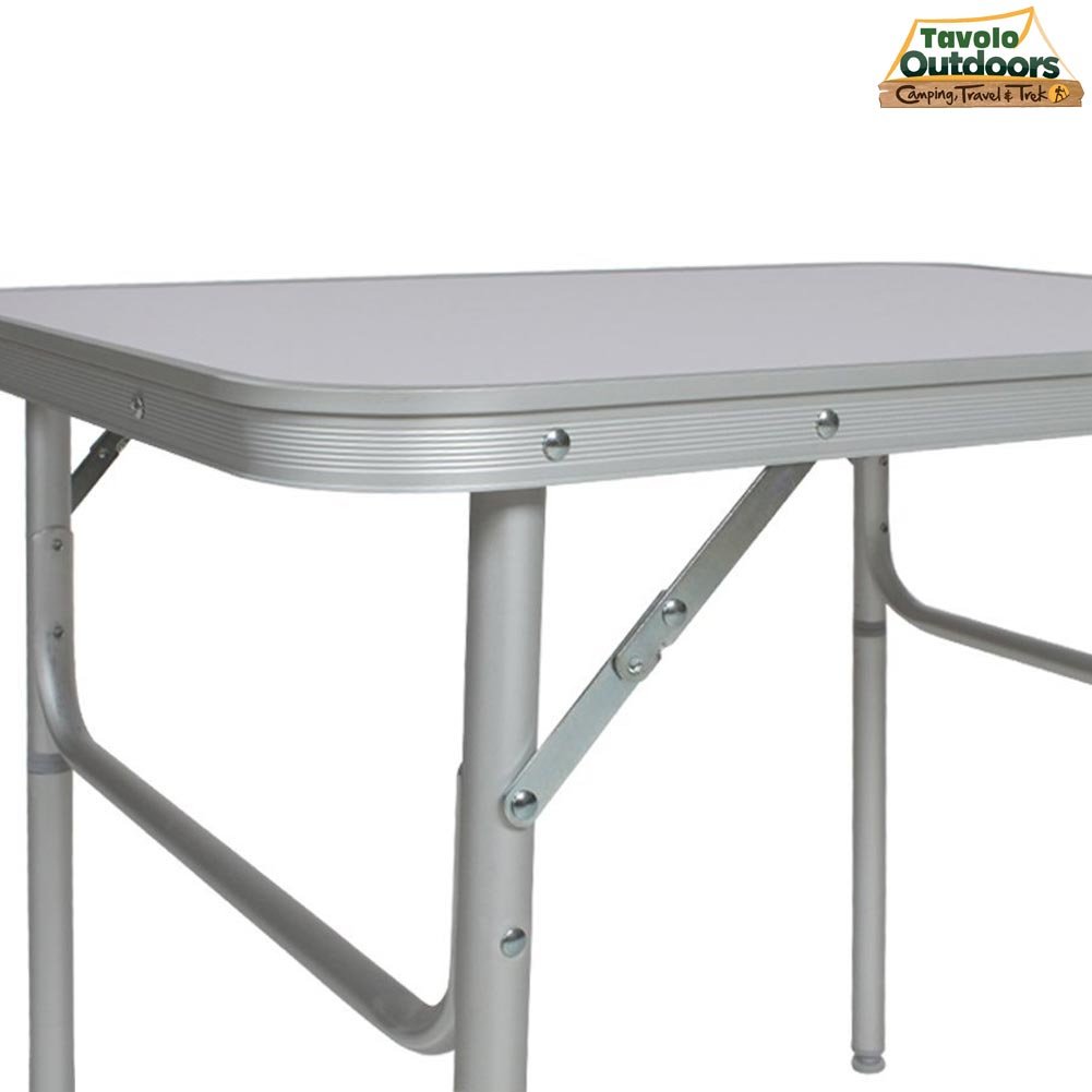 BAKAJI Tavolo Camper Campeggio Picnic Struttura Alluminio Piano in Formica Piedini regolabili in 2 Altezze 25/50cm Pieghevole a valigetta per spiaggia o giardino (60 x 45 x 50 cm)