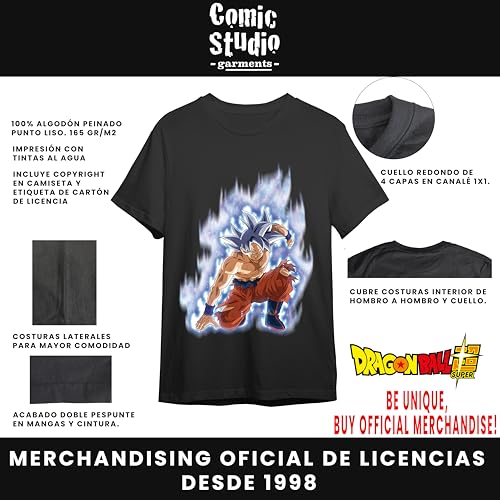 Comic Studio Dragon Ball Super Camiseta | Goku Ultrainstict | Negro | L T-Shirt, Unisex