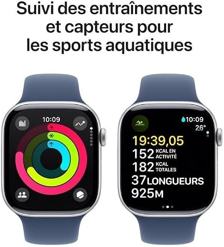 Apple Watch Series 10 (46mm GPS) Smartwatch with Silver Aluminium Case and Denim Sport Strap (M/L). Fitness Tracker, ECG App, Retina Display Always On - 4
