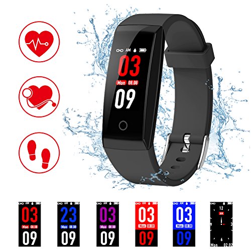 Kirlor Fitness Tracker, Colorful Screen Smart Bracelet with Heart Rate Blood Pressure Monitor,Smart Watch Pedometer Activity Tracker Bluetooth for Android & iOS (Color)