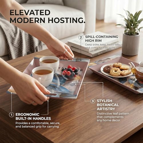 Image of U.P.C Serving Tray Set of 2 / Tray Set for Serving Premium Printed Tray for Serving /Multi-Use Serving Plate (Small, Medium)