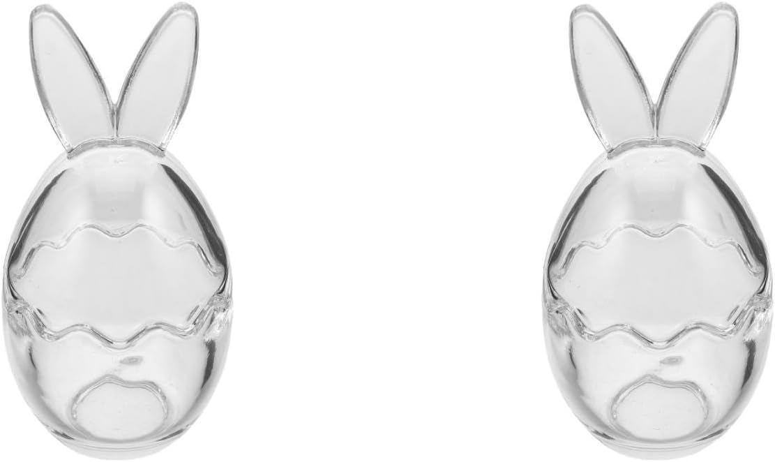 VICASKY 2pcs Bunny Ears Glass Candy Jar - Easter Bunny Treat Jar Egg Shaped Storage Container with Lid - Spring Party Tabletop Snack Holder