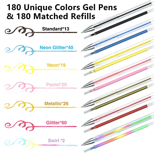 360-Pack-Gel-Pens-Set-Shuttle-Art-180-Colors-Gel-Pen-Set-Plus-180-Color-Refills-Perfect-for-Adult-Coloring-Books-Doodling-Drawing-Art-Markers