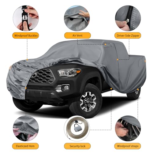 Image of Waterproof Truck Cover Replace for 2005-2025 Toyota Tacoma /Ford Ranger Crew Cab 6ft,10 Layers All Weather Car Cover with Zipper Door for Snow Rain Dust Hail Protection