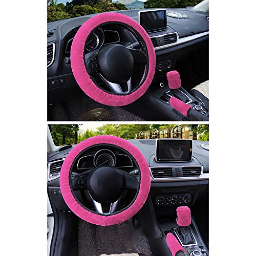 RuleaxAsi Conjunto de capa de volante macio 3 peças de capa de volante de inverno quente Capa de fre