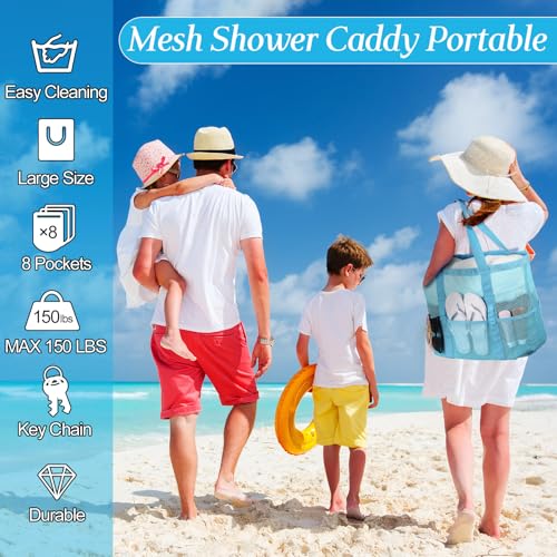 Image of Hillban Large Beach Mesh Bags Bulk for Women Beach Tote Bag with 8 Pocket Zipper Waterproof Sandproof for Pool Cruise Ship