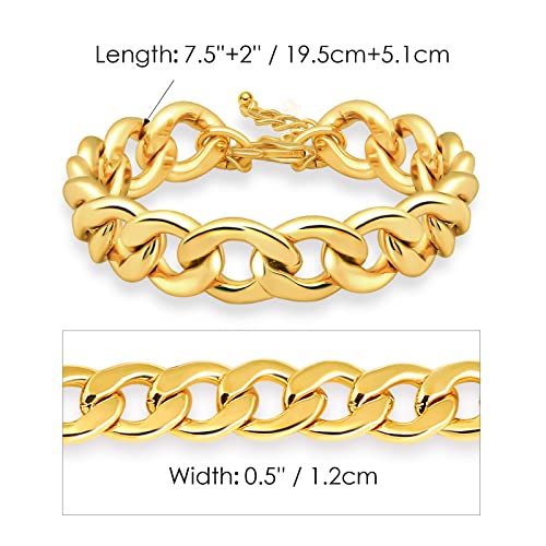 Chunky Cuban Link Chain Bracelets: Adjustable Wide Dainty 14K Gold Plated Wrist Chain For Women Men Teen - Silver & Gold Tone Simple Trendy Cool Jewelry Girls Boys Birthday Gift #TOP5