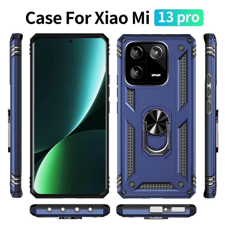Image of ShieldTech Back Cover for Redmi Note 13 Pro 5G | Rugged Armor Case with Ring Stand | 360 Protection | Shockproof | Camera & Screen Guard (PC, Blue)