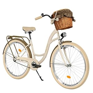 Milord Komfort fiets met mand, Hollandse fiets, damesfiets, stadsfiets, retro, vintage, 26 inch, crème-bruin, 1…
